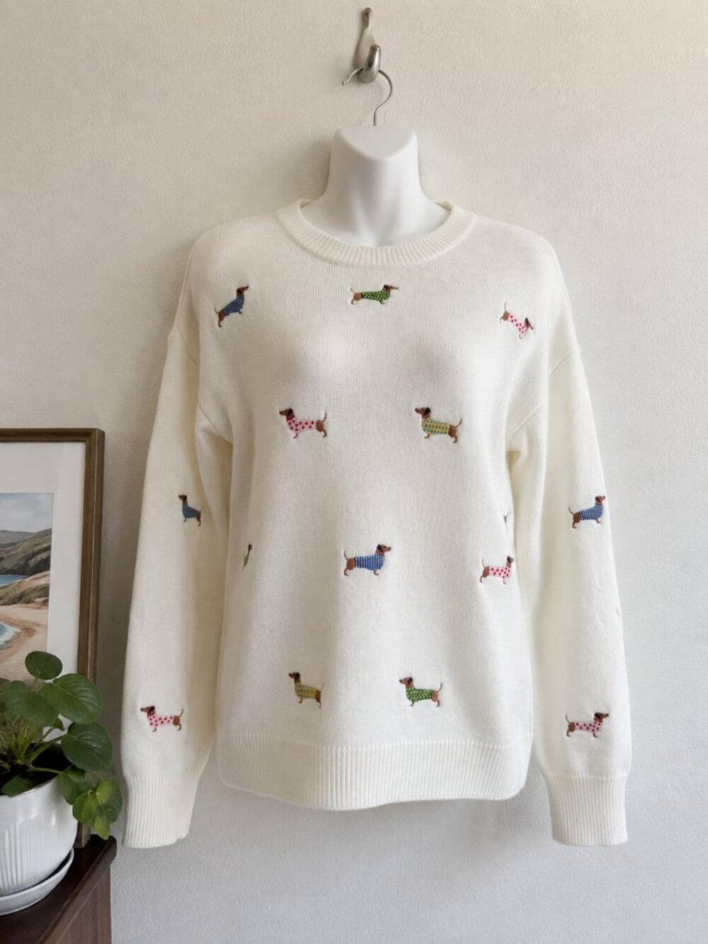 NEW Dachshund Dog Doxie Lovers Embroidered Luxe Rayon Knit Cozy Sweater - Picture 2 of 4